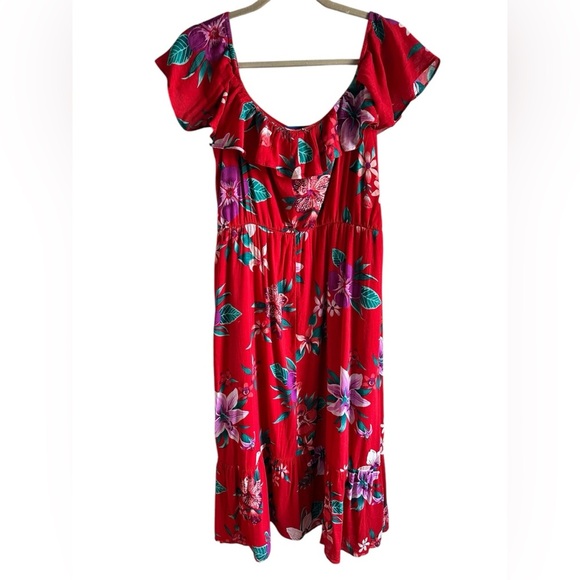 Old Navy Cami midi floral off the shoulder dress in red.  Size XL - Picture 2 of 6